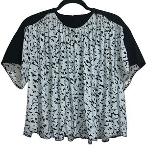 NEW NWT Proenza Schouler Short Sleeve Printed Flowy Top Blue Inky Spot Print